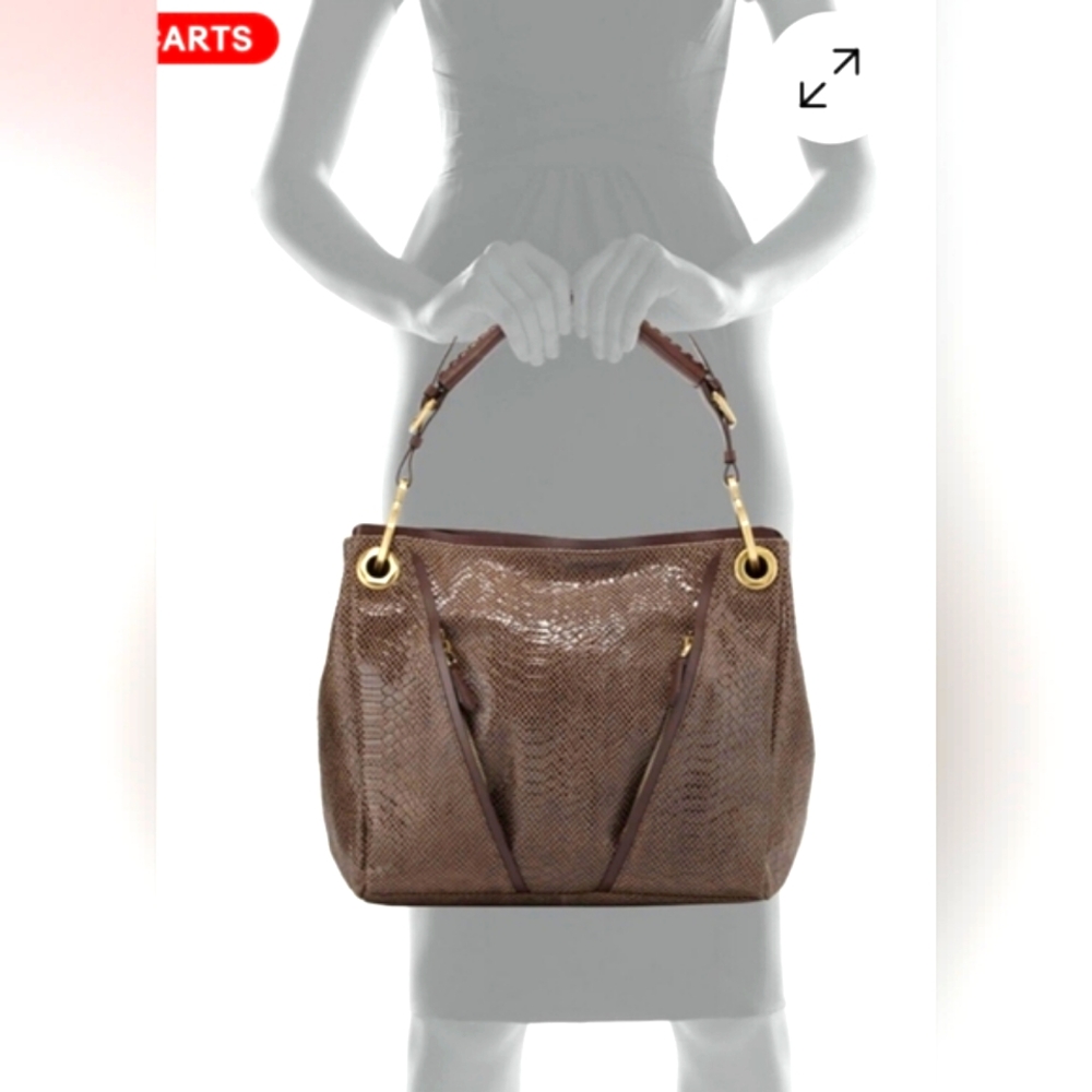 orYANY BETTE Beige Embossed PYTHON Leather Shoulder Handbag Hobo Bag Purse